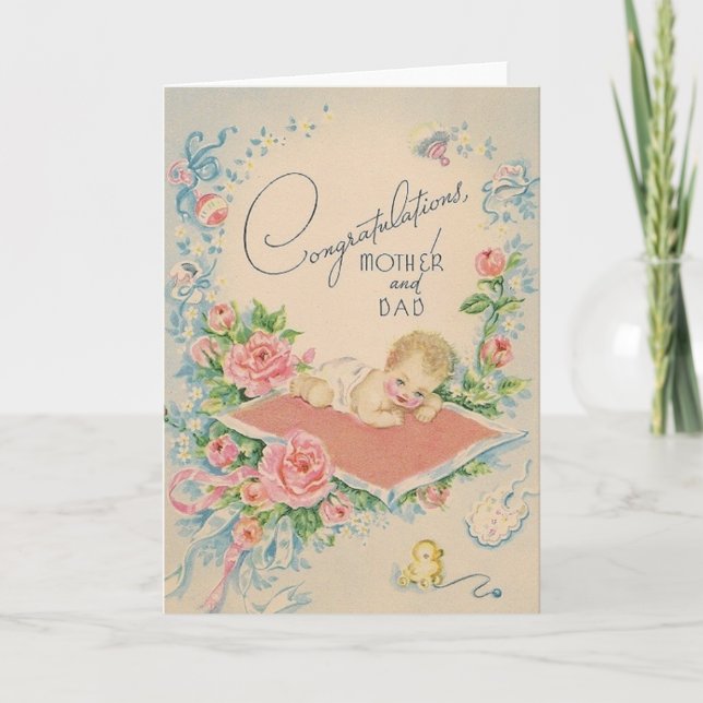 Vintage New Baby Greeting Card (Front)