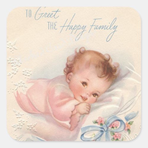 Vintage new born baby greetings sticker