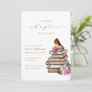 Vintage New Chapter Flower Bird Baby Shower Invitation