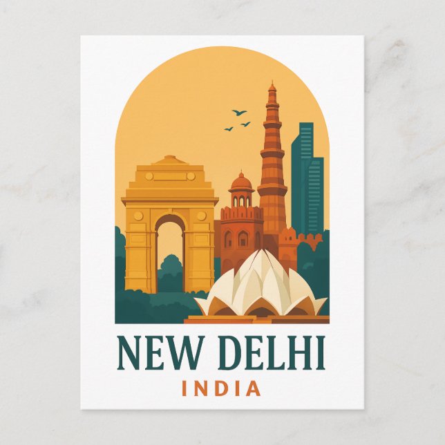 Vintage New Delhi India Travel – Retro Holiday Postcard (Front)