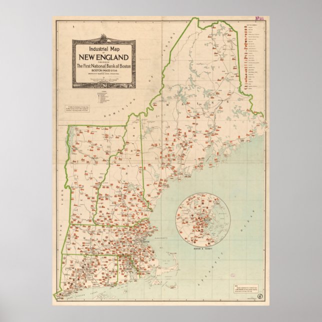 Vintage New England Industries Map (1919) Poster (Front)