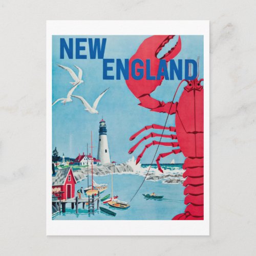 Vintage New England Lobster Lighthouse Travel Post Postcard