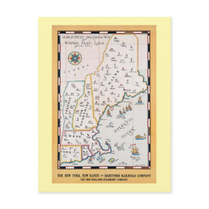 Vintage New England Map Summer Travel Postcard