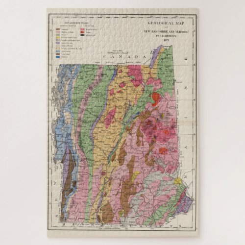 Vintage New Hampshire and Vermont Geology Map Jigsaw Puzzle