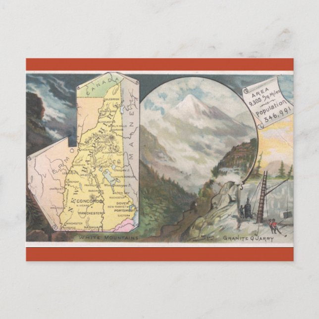 Vintage New Hampshire Map Postcard (Front)