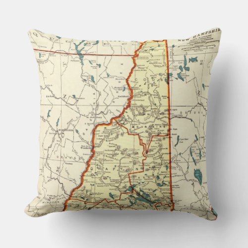 Vintage New Hampshire Map Throw Pillow