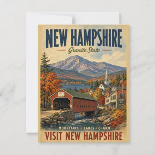 Vintage New Hampshire Travel Poster with Autumn Fo Note Card