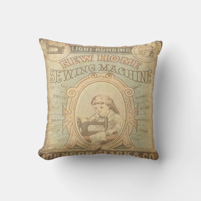 Vintage New Home Sewing Machine Throw Pillow (Front)