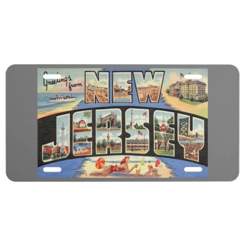 Vintage New Jersey Big Letters Postcard Art License Plate