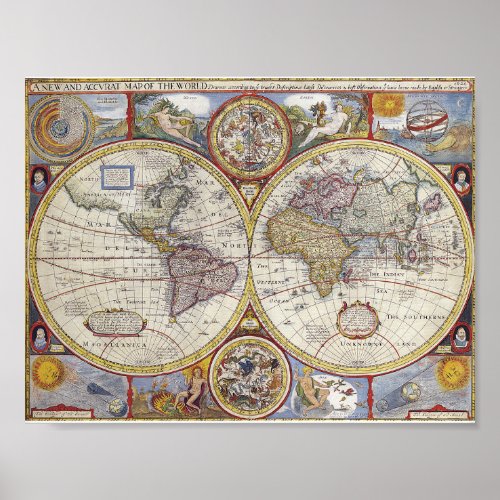 Vintage New Map of the World Poster