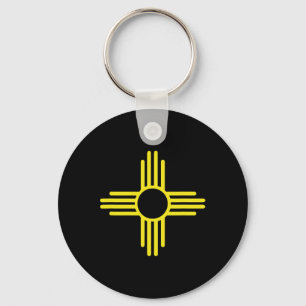 Vintage New Mexico Flag Zia Sun Retro Distressed Keychain