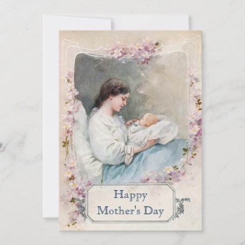 Vintage New Mother and Child with Custom Text Card