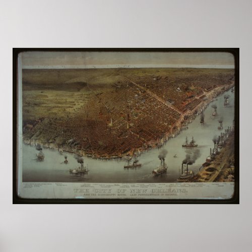 Vintage New Orleans City View _ 1885 Poster