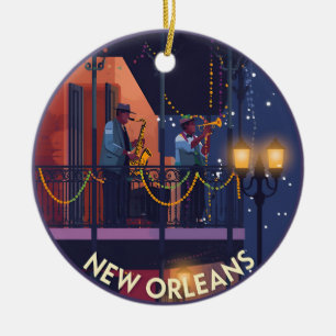 Vintage New Orleans Jazz Balcony Ceramic Ornament