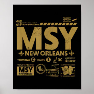 Vintage New Orleans Msy Airrt Code Travel Day Retr Poster