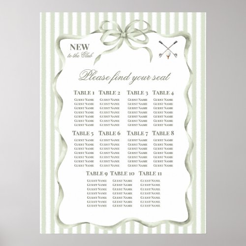 Vintage New to the Club Golf Baby Shower Seating Poster
