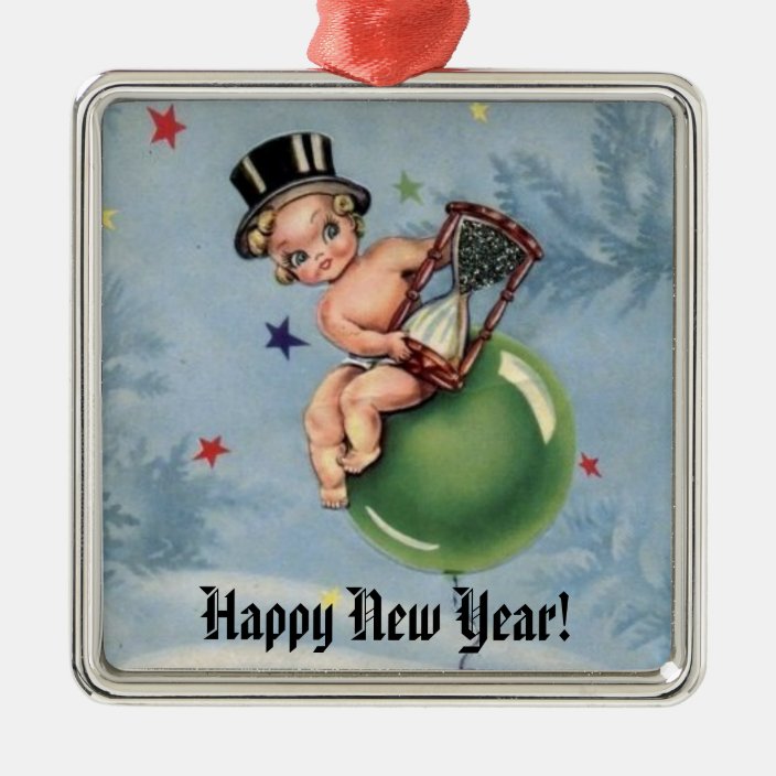 Vintage New Year Baby Metal Ornament Zazzle Com