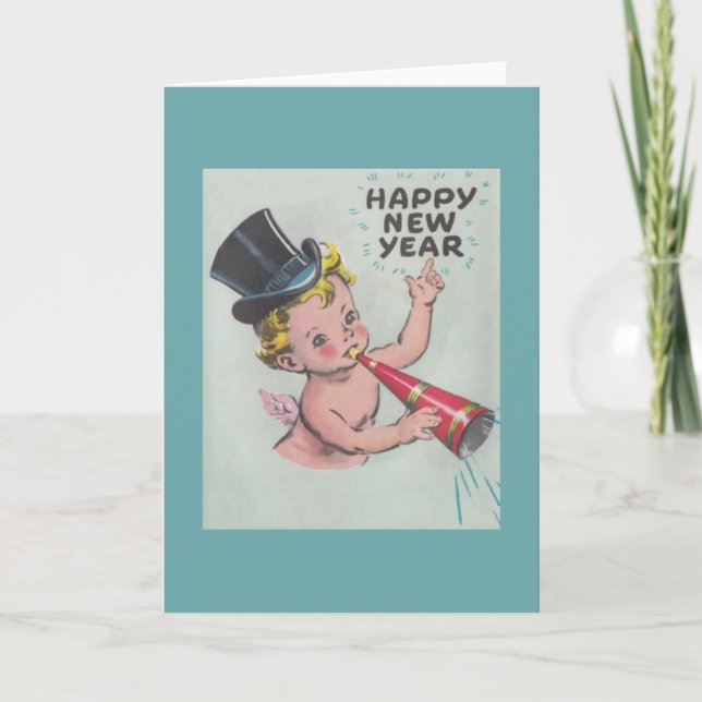 Vintage New Year Baby New Year Card (Front)