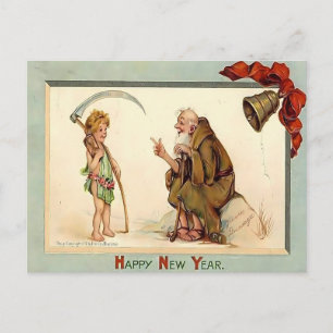 Vintage New Year: Baby with Scythe & Father Time Postcard