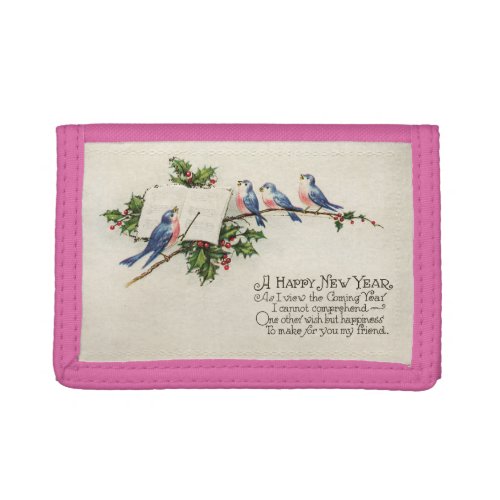 Vintage New Year Birds Trifold Wallet