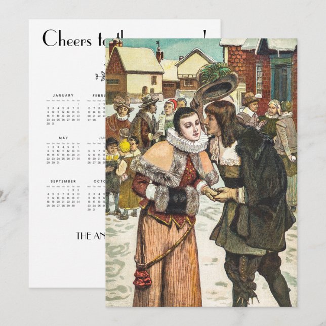 Vintage New Year Calendar  Holiday Card (Front/Back)
