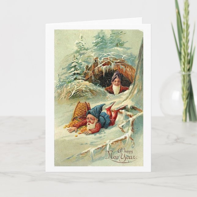 Vintage New Year Elf Greeting Card (Front)