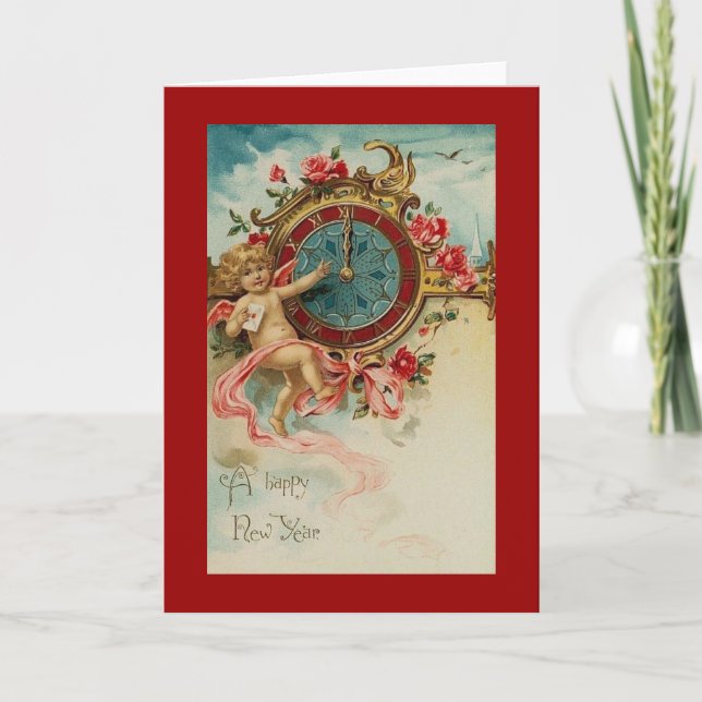 Vintage New Year Greeting Holiday Card (Front)