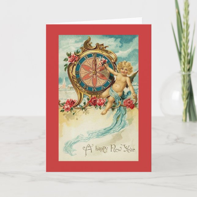 Vintage New Year Greeting Holiday Card (Front)