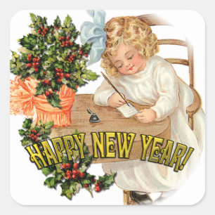 Vintage New Year Greeting Square Sticker
