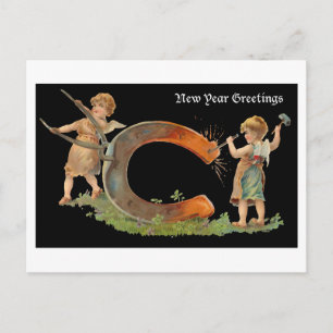 Vintage New Year Greetings Holiday Postcard