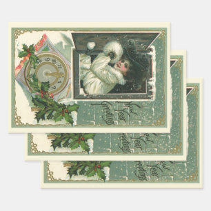 Vintage New Year Greetings, Victorian Girl Window Wrapping Paper Sheets