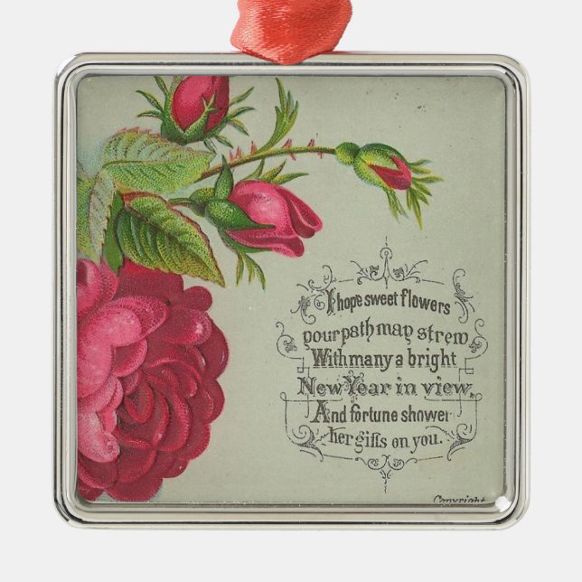 Vintage New Year Rose Metal Ornament (Front)