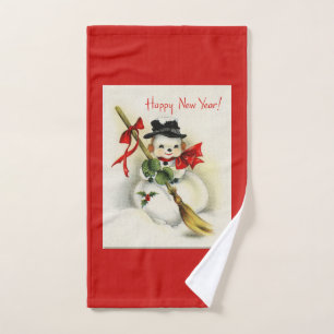 Vintage New Year Snowman Hand Towel