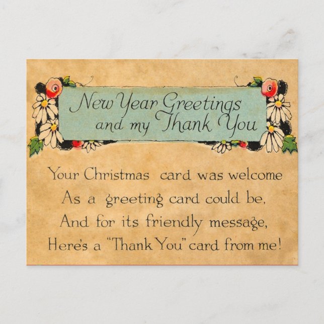 Vintage New Years and Thank You Postcard (Front)