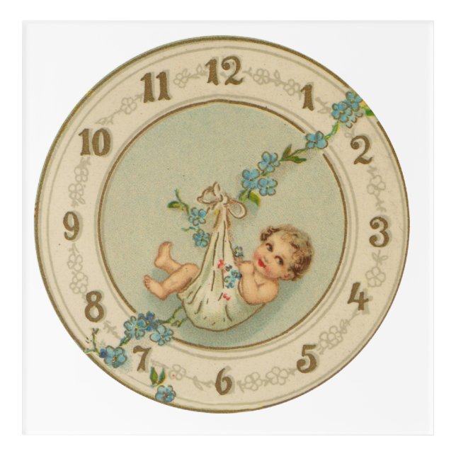 Vintage New Years Baby Clock Acrylic Print (Front)