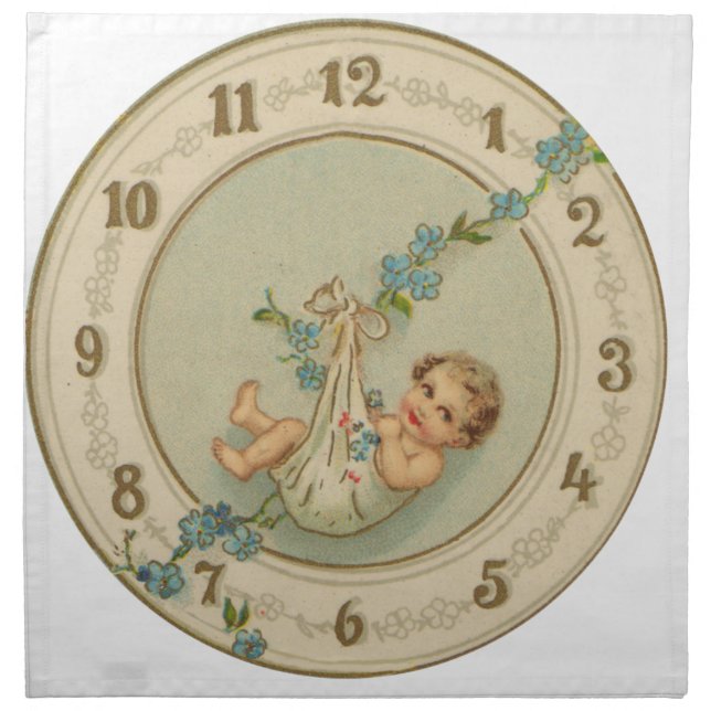 Vintage New Years Baby Clock Cloth Napkin (Front)