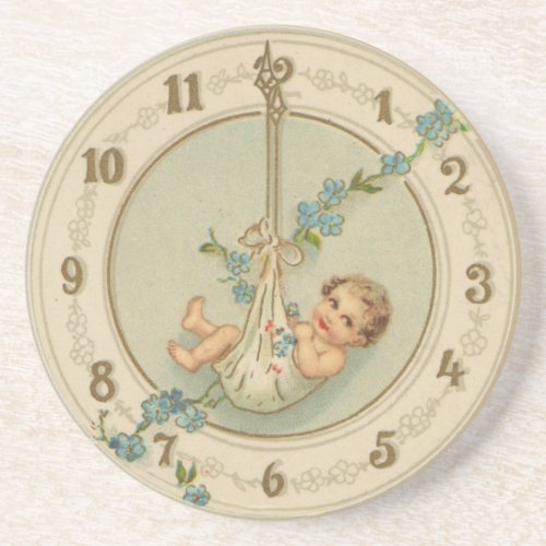 Vintage New Years Baby Clock Drink Coaster