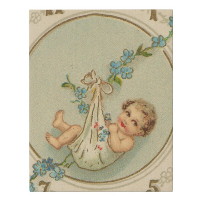 Vintage New Years Baby Clock Faux Canvas Print (Front)