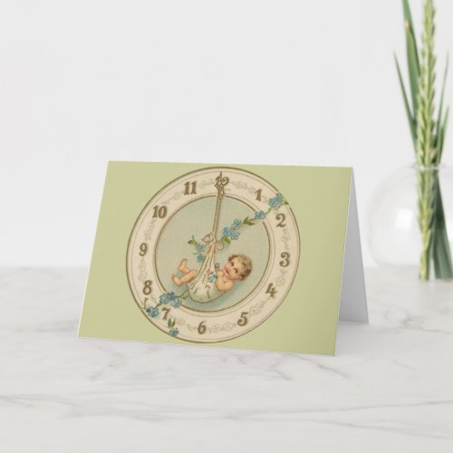 Vintage New Years Baby Clock Holiday Card