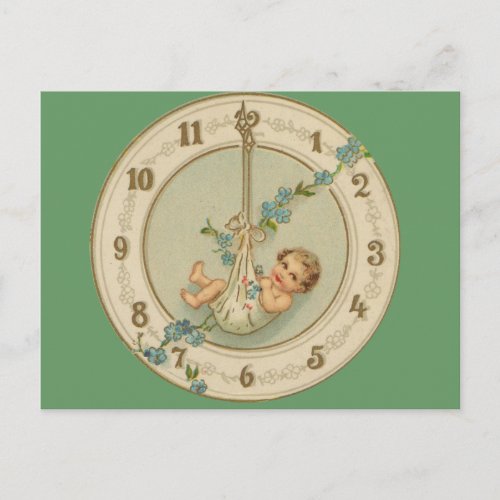 Vintage New Years Baby Clock Holiday Postcard