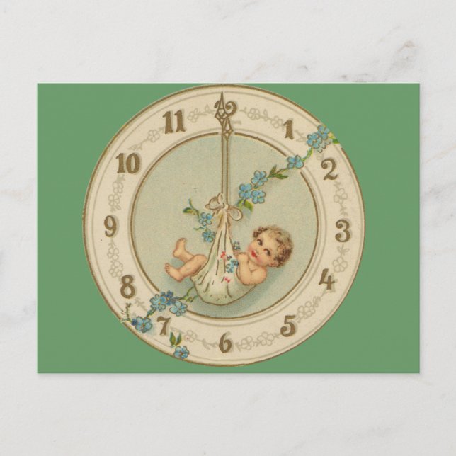 Vintage New Years Baby Clock Holiday Postcard (Front)