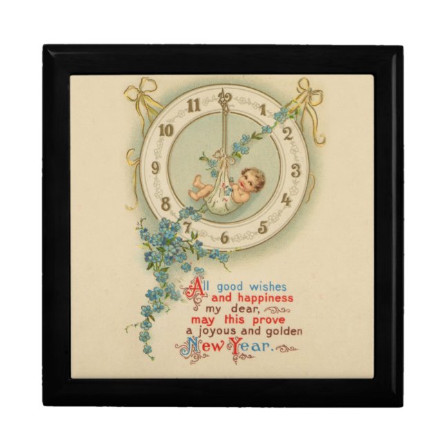 Vintage New Years Baby Clock Jewelry Box (Front)