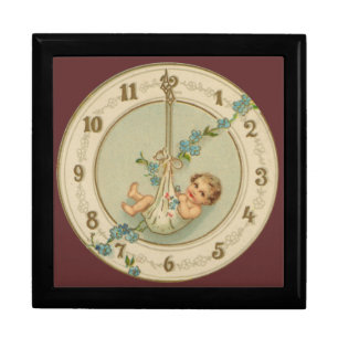 Vintage New Years Baby Clock Jewelry Box