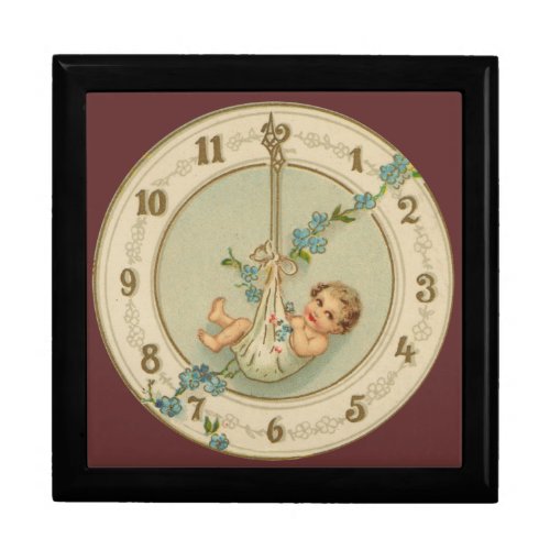 Vintage New Years Baby Clock Jewelry Box