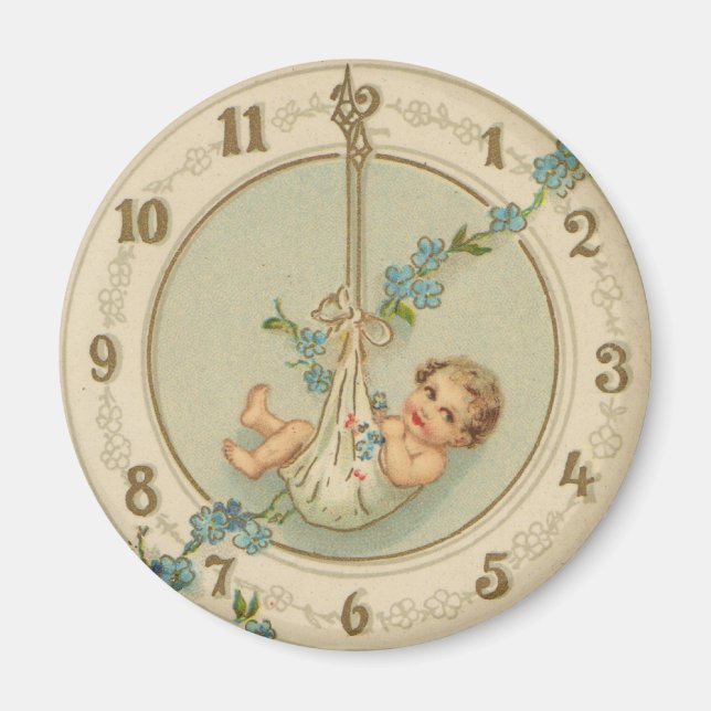 Vintage New Years Baby Clock Magnet (Front)