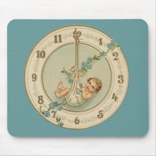 Vintage New Years Baby Clock Mouse Pad