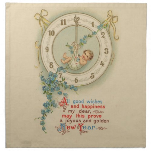 Vintage New Years Baby Clock Napkin