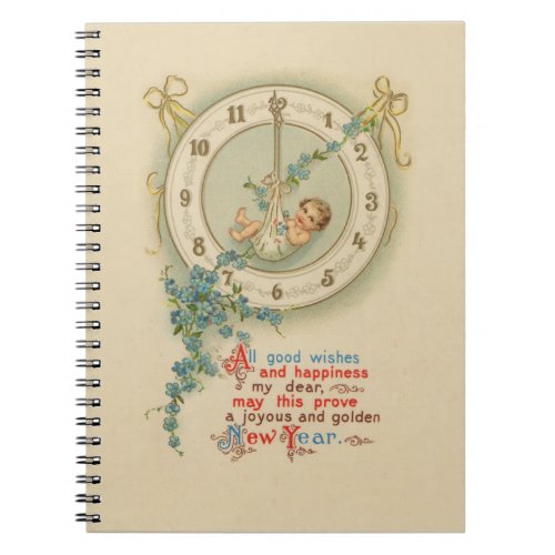 Vintage New Years Baby Clock Notebook