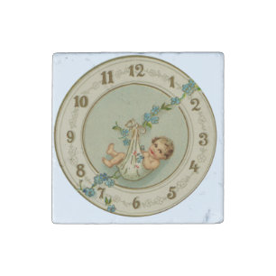Vintage New Years Baby Clock Stone Magnet