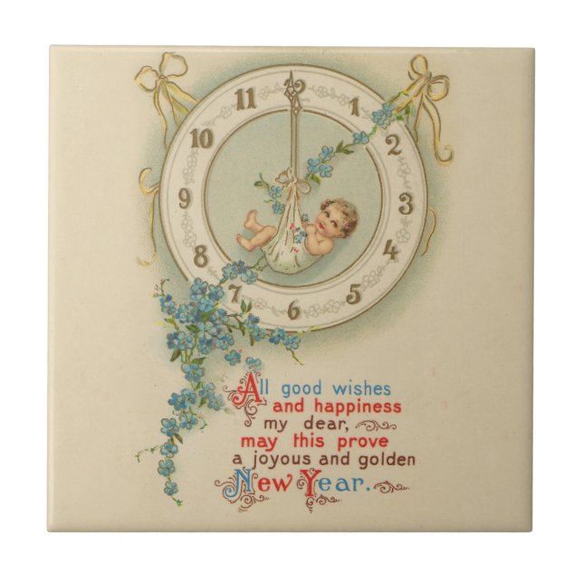 Vintage New Years Baby Clock Tile (Front)